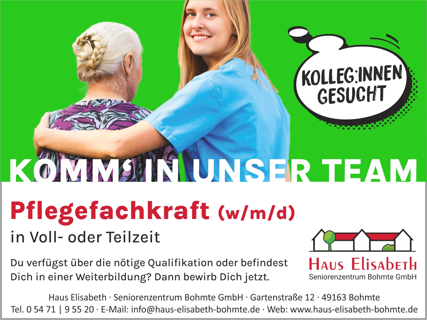 Stellenanzeige Pflegefachkraft gesucht